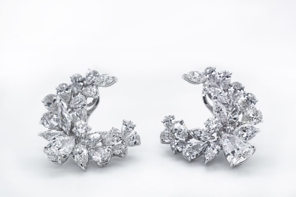 Platinum 13 carat Cluster Diamond Earrings - The Back Vault Jewelry