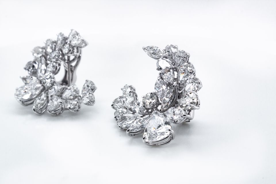 Platinum 13 carat Cluster Diamond Earrings - The Back Vault Jewelry