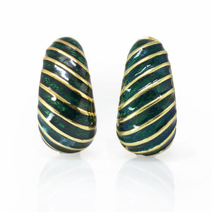 David Webb Platinum & 18K Yellow Gold Green Enamel Shrimp Clip-On Earrings