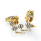 David Webb Platinum & 18K Yellow Gold Zebra White Enamel Cufflinks Jewelry Set - The Back Vault