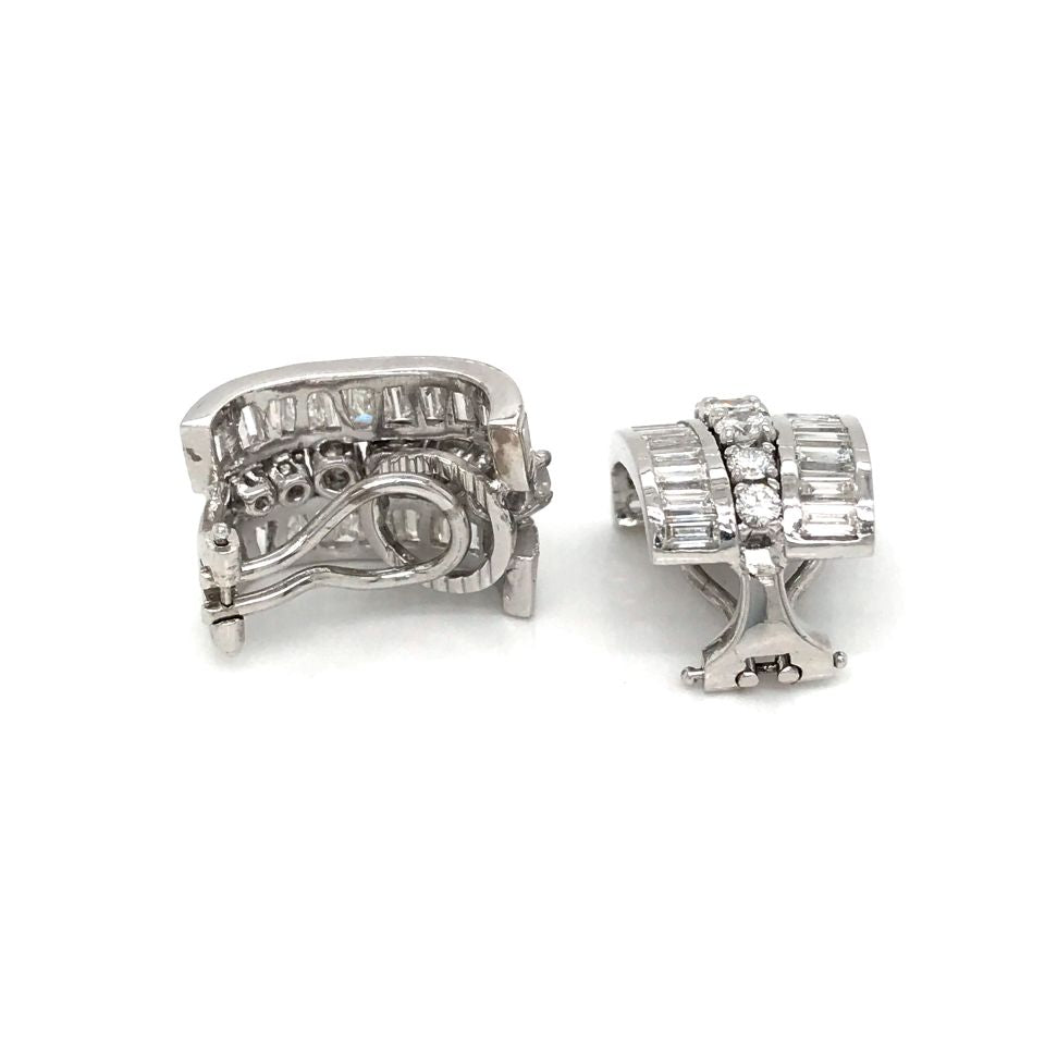 1960's Platinum Vintage Diamond Huggie Earrings - The Back Vault Jewelry