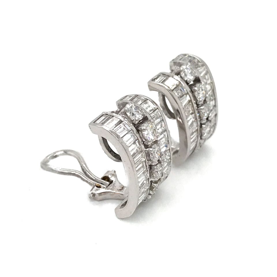 1960's Platinum Vintage Diamond Huggie Earrings - The Back Vault Jewelry