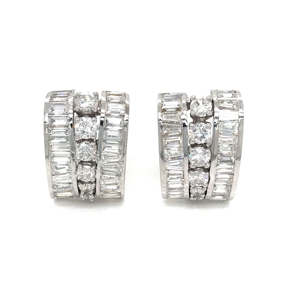 1960's Platinum Vintage Diamond Huggie Earrings - The Back Vault Jewelry