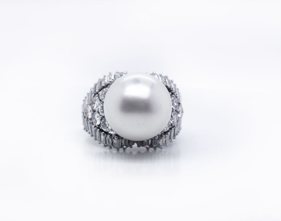 1960's Platinum Pearl & Diamond Ring - The Back Vault Jewelry