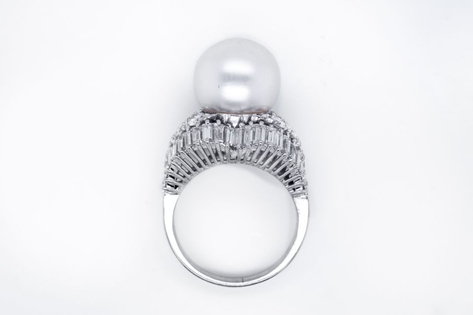 1960's Platinum Pearl & Diamond Ring - The Back Vault Jewelry