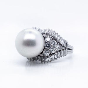 1960's Platinum Pearl & Diamond Ring