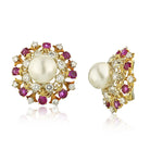 David Webb Platinum Pearl, Diamond & Ruby Earrings - The Back Vault