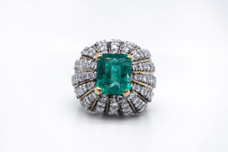 Dome 18K Yellow Gold Emerald & Diamond Ring - The Back Vault Jewelry