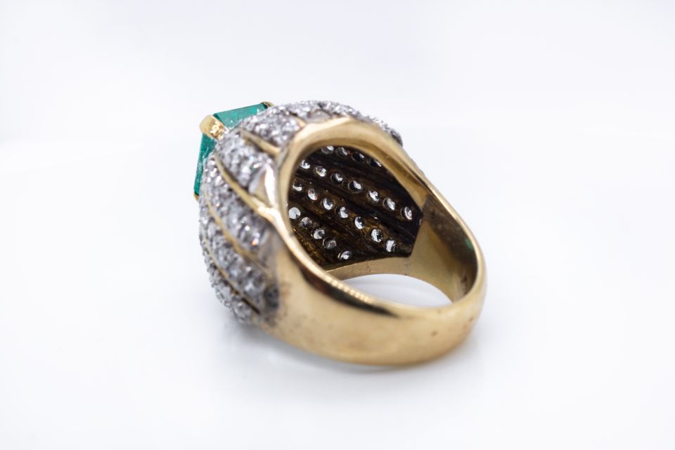 Dome 18K Yellow Gold Emerald & Diamond Ring - The Back Vault Jewelry