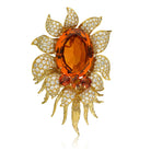 18K Yellow Gold Diamond Citrine Brooch - The Back Vault Jewelry