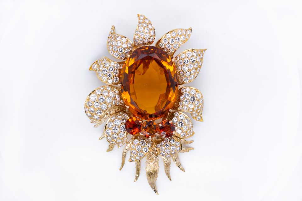 18K Yellow Gold Diamond Citrine Brooch - The Back Vault Jewelry