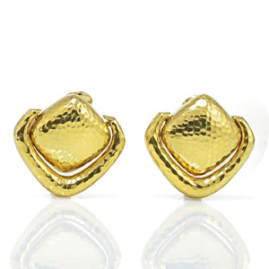 David Webb Hammered Platinum & 18K Yellow Gold Door Knocker Clip-On Earrings