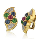 David Webb Platinum & 18K Yellow Gold Sapphire, Ruby & Green Emerald Earrings - The Back Vault