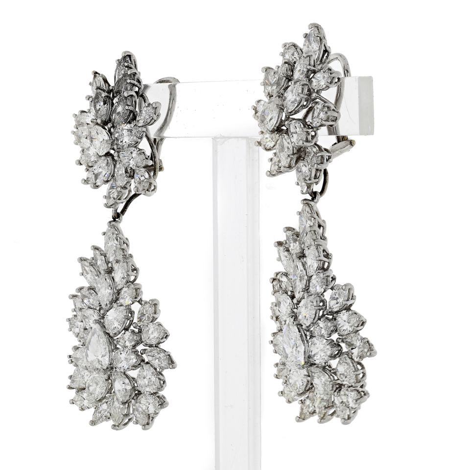 Platinum 48 carat Cluster Diamond Drop Earrings - The Back Vault