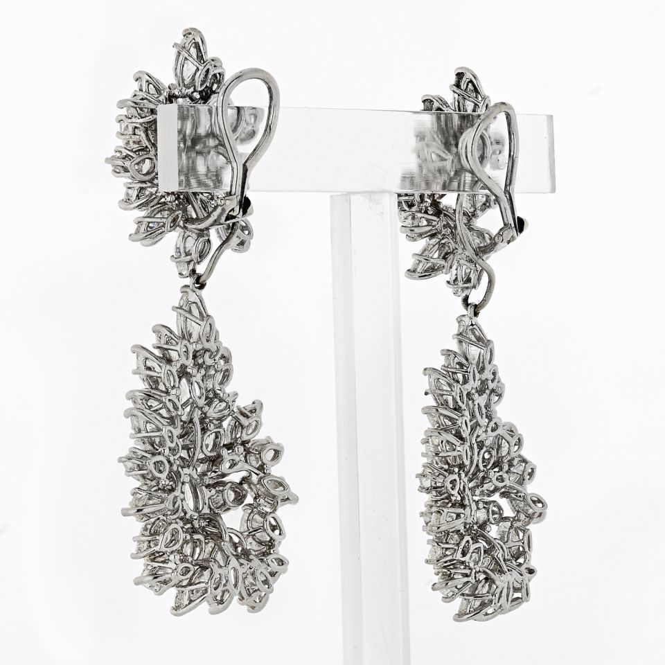 Platinum 48 carat Cluster Diamond Drop Earrings - The Back Vault