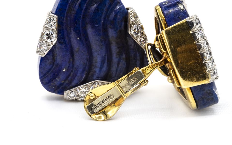 David Webb 1970's Platinum & 18K Yellow Gold 2.75 carat Large Lapis Lazuli Earrings - The Back Vault