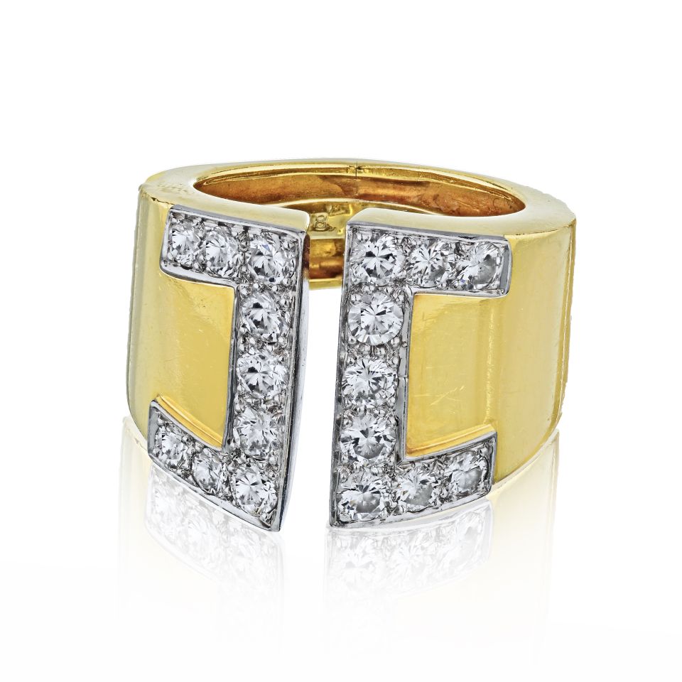 David Webb Gap Platinum & 18K Yellow Gold Diamond Statement Ring - The Back Vault