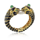 David Webb Kingdom Platinum & 18K Yellow Gold Double Lion & Black Enamel Bracelet - The Back Vault