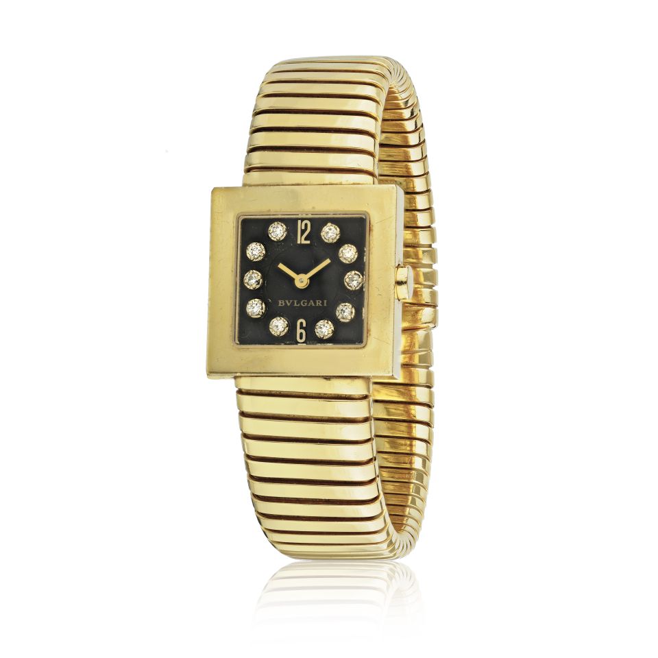 Bvlgari Quadrato Tubogas Gold Diamond Dial F078 Flex Women Watch The Back Vault