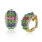 David Webb Multicolor Platinum & 18K Yellow Gold Emeralds, Ruby, Sapphire, Diamonds Earrings - The Back Vault