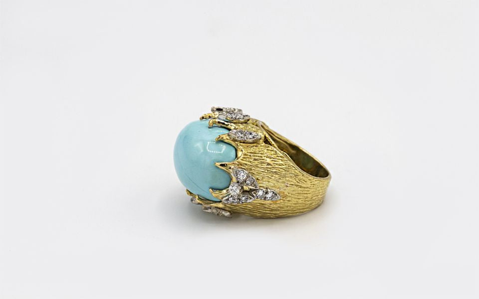 1970's 18K Yellow Gold Turquoise Ring - The Back Vault Jewelry