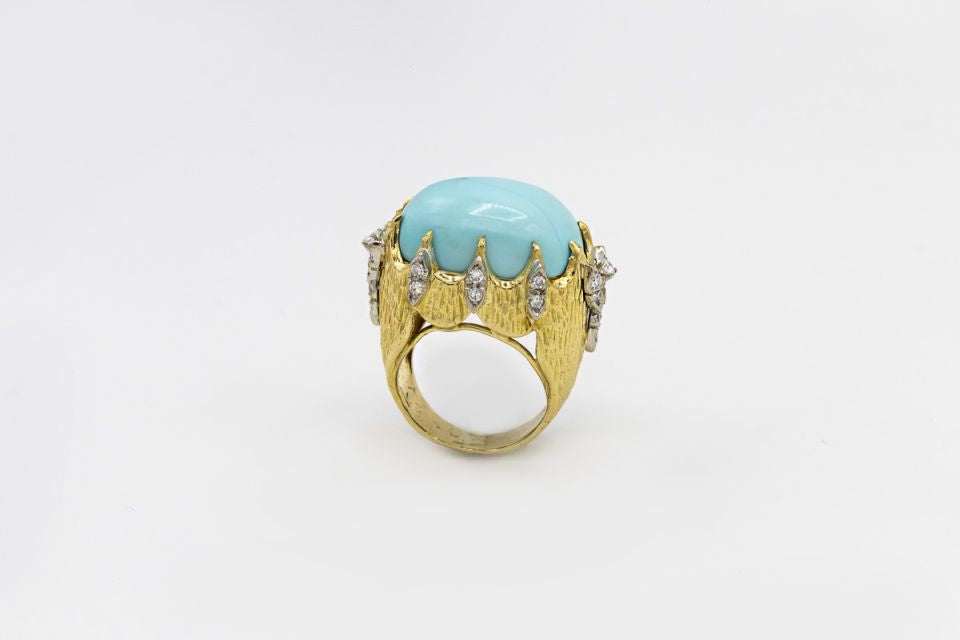 1970's 18K Yellow Gold Turquoise Ring - The Back Vault Jewelry