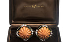 David Webb Coral Platinum & 18K Yellow Gold Black Enamel And Diamond Earrings - The Back Vault