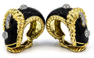 David Webb Buckle Platinum & 18K Yellow Gold Black Enamel, Diamond Earrings - The Back Vault