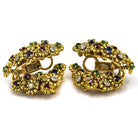 French Multicolor 18K Yellow Gold Ruby, Sapphire, Emerald And Diamond Clip-On Tremblant Flower Earrings - The Back Vault