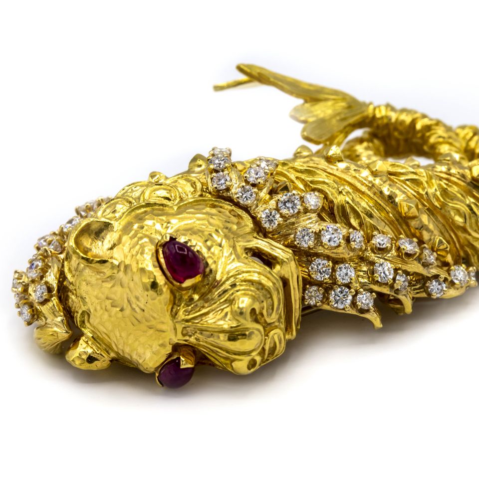 David Webb Platinum & 18K Yellow Gold Sea Dragon Diamond Brooch - The Back Vault