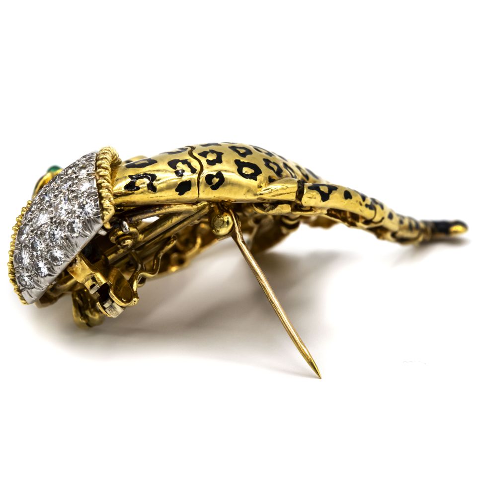 David Webb Leopard 18K Yellow Gold Diamond, Emerald Pendant And Brooch - The Back Vault