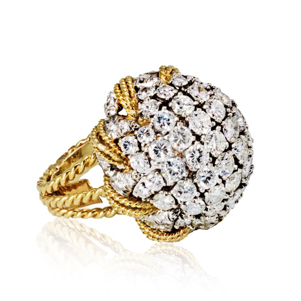 David Webb Bombe Platinum & 18K Yellow Gold Diamond Pave Ring - The Back Vault