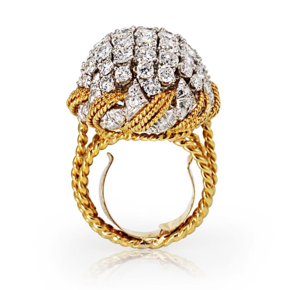 David Webb Bombe Platinum & 18K Yellow Gold Diamond Pave Ring - The Back Vault