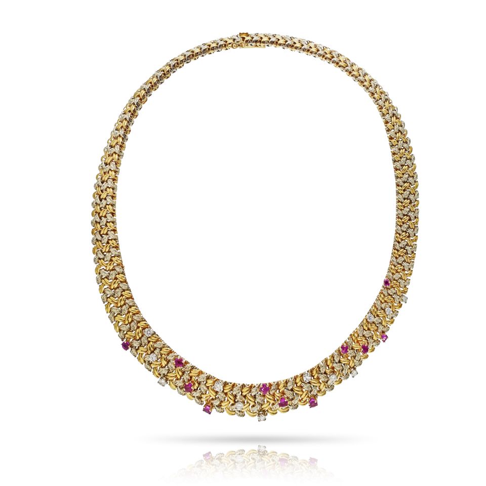 Tiffany & Co. Circa 1960's 18K Yellow Gold Diamond & Ruby Necklace - The Back Vault