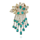 Circa 1970's 18K Yellow Gold Emerald & Diamond Brooch - The Back Vault