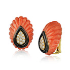 David Webb Fluted Coral, Black Enamel, Diamond Clip-On Earrings - The Back Vault