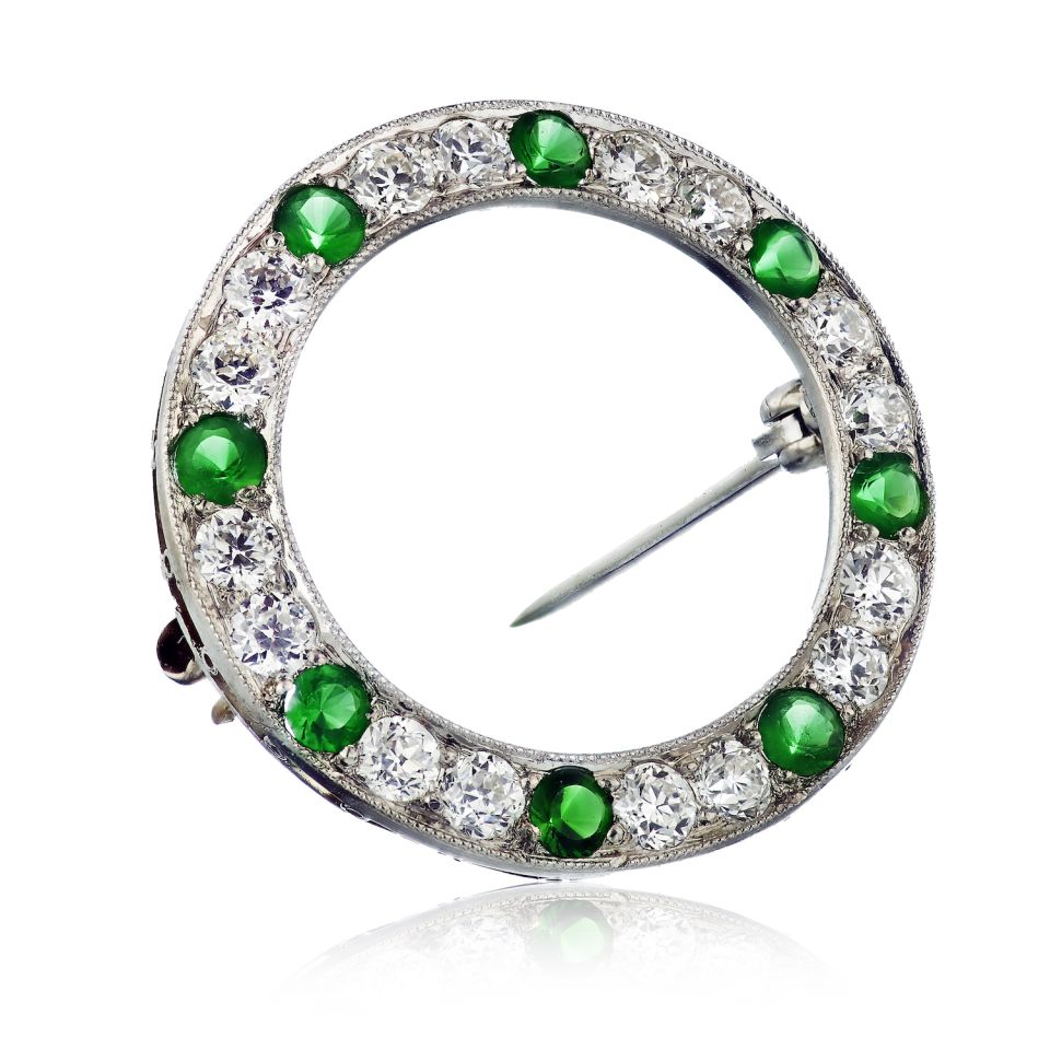 Spaulding Art Deco Platinum Green Tsavorite And Diamond Brooch - The Back Vault Jewelry