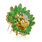 David Webb Kingdom Platinum & 18K Yellow Gold Diamond Tiger Chrysoprase Brooch - The Back Vault