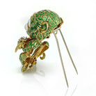 David Webb Monkey Platinum & 18K Yellow Gold Green & White Enamel Brooch - The Back Vault