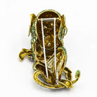 David Webb Monkey Platinum & 18K Yellow Gold Green & White Enamel Brooch - The Back Vault