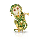 David Webb Monkey Platinum & 18K Yellow Gold Green & White Enamel Brooch - The Back Vault