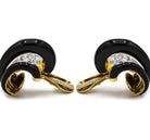 David Webb 1980's Platinum & 18K Yellow Gold Black Enamel Diamond Earrings - The Back Vault