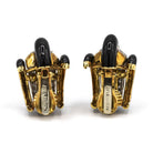 David Webb 1980's Platinum & 18K Yellow Gold Black Enamel Diamond Earrings - The Back Vault