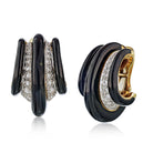 David Webb 1980's Platinum & 18K Yellow Gold Black Enamel Diamond Earrings - The Back Vault