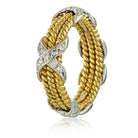 Tiffany & Co. Schlumberger Platinum & 18K Yellow Gold Three Row Diamond X Ring - The Back Vault