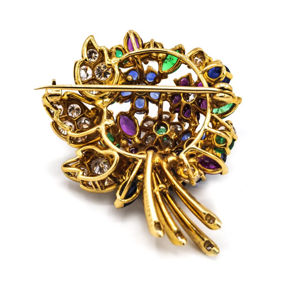 Oscar Heyman Platinum & 18K Yellow Gold Multicolor Flower Bouquet Brooch - The Back Vault