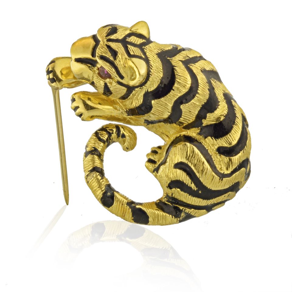 David Webb Platinum & 18K Yellow Gold Tiger Brooch - The Back Vault