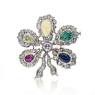 Multi Gemstone Platinum Diamond, Emerald, Opal And Sapphire Vintage Flower Brooch - The Back Vault Jewelry