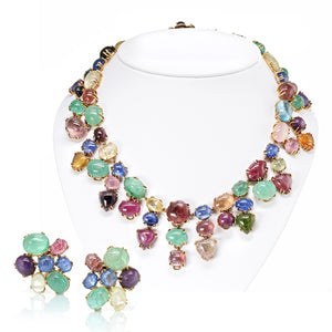 Seaman Schepps Multi Gemstone 18K Yellow Gold Necklace & Earrings Jewelry Set