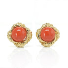 David Webb 1970's Platinum & 18K Yellow Gold Round Cabochon Coral Clip-On Earrings - The Back Vault